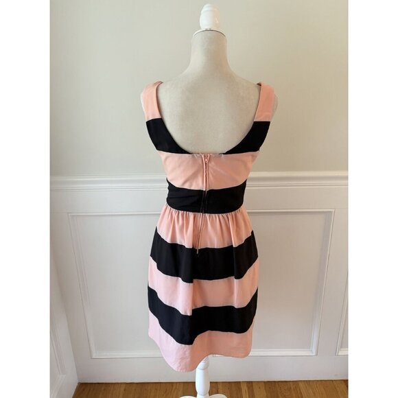 B. Darlin Peach & Black Striped Sleeveless Dress With Fitted Bodice & Flared Ski - Picture 4 of 5